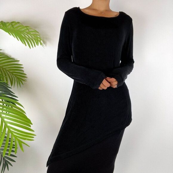 Women's Vintage 90s Y2K Black Whimsygoth Romantic Grunge Slinky Tunic Top /Sz: 1 - Picture 4 of 6